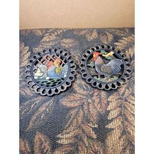 Cast Iron Rooster and Chicken Trivet- Set of 2
